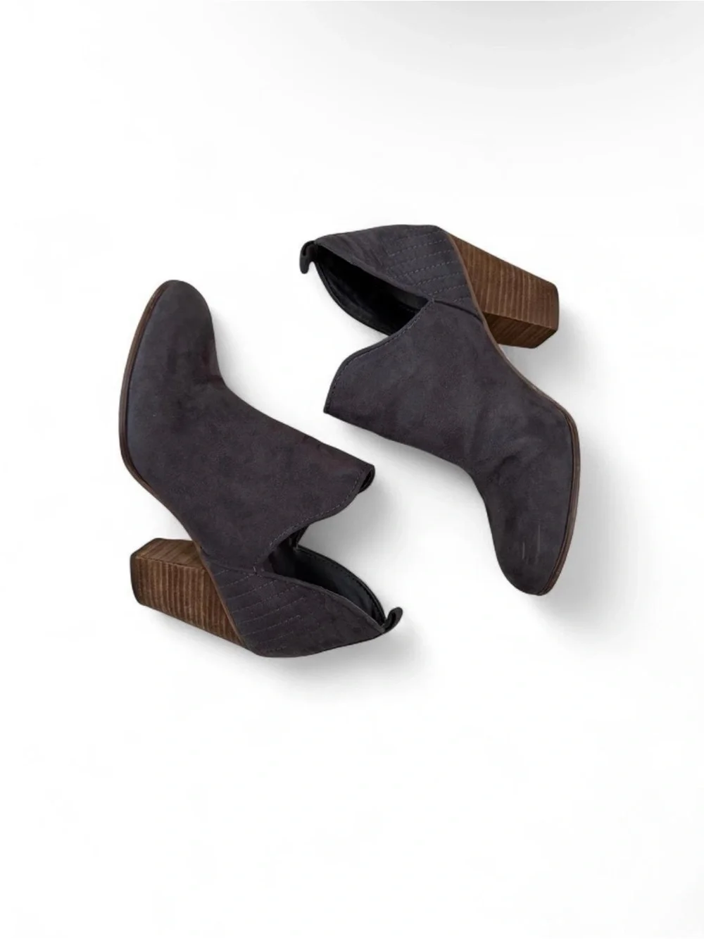 Carlos by Carlos Santana Charcoal Suede Cutout Ankle Booties with Stacked Heel